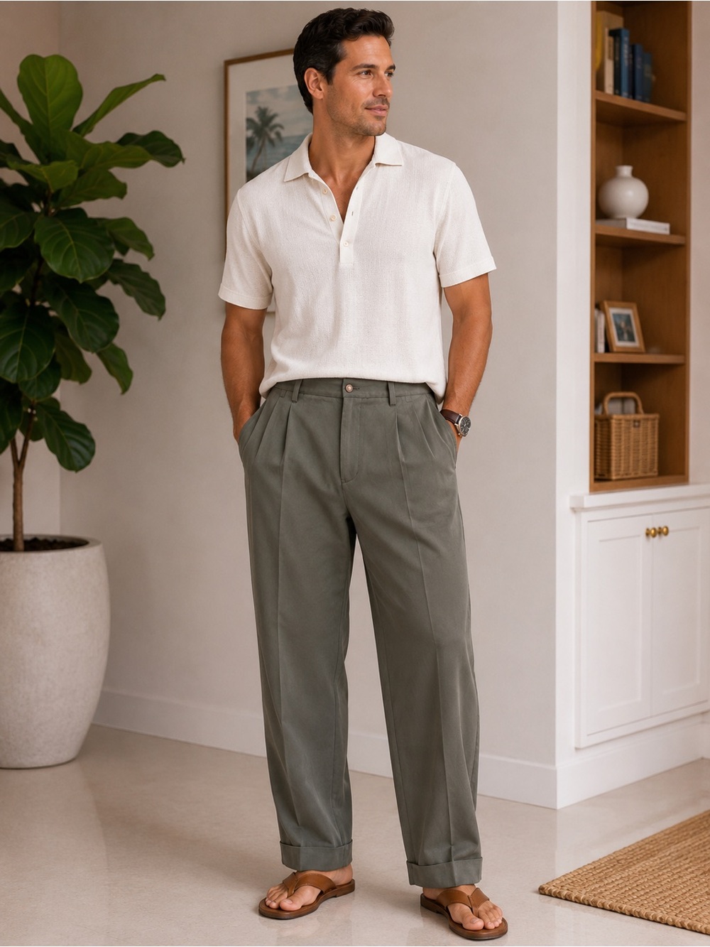 Tommy Bahama Olive Pleated Chinos size 35